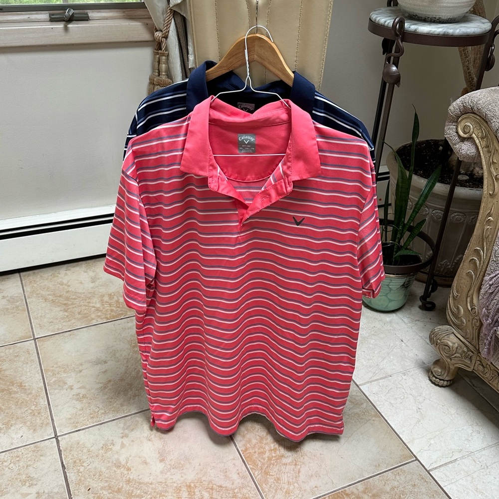 Callaway Navy and White/ coral Stripes Pattern Polo size 2XL set of 2